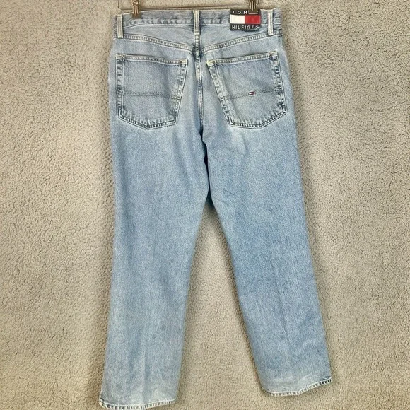VTG Tommy Hilfiger Jeans‎ Mens 32x30 Blue Baggy Loose Wide Leg 90s Flag Logo USA